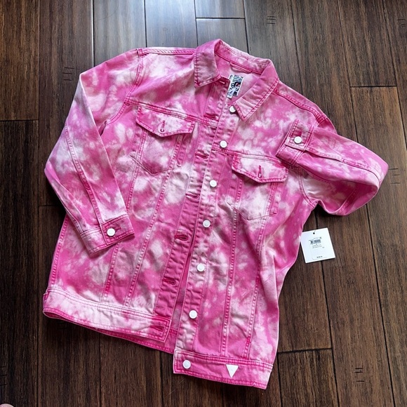 Rare💕Oversized jacket Guess Pink Tie Dye denim jacket y2k bling jacket Banksy - Picture 10 of 17